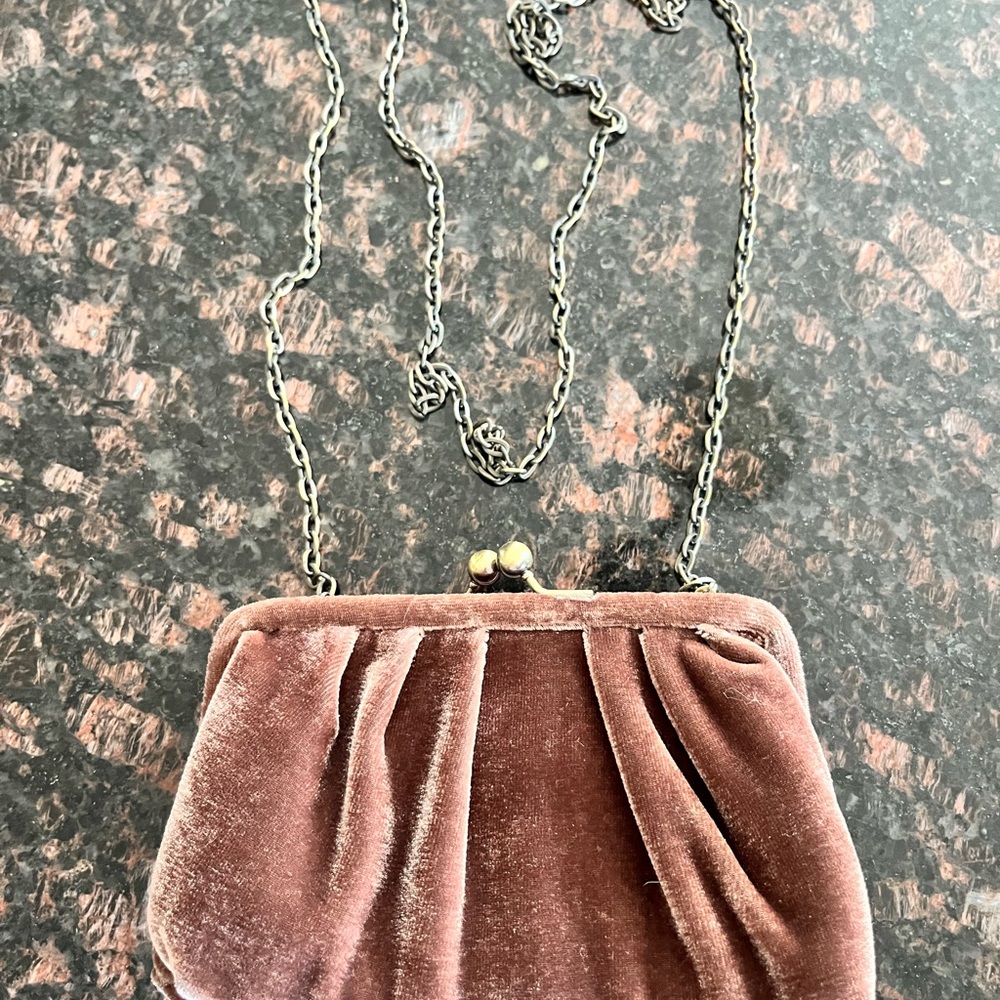 Luxurious Velvet Clutch with Chain Strap - Brown